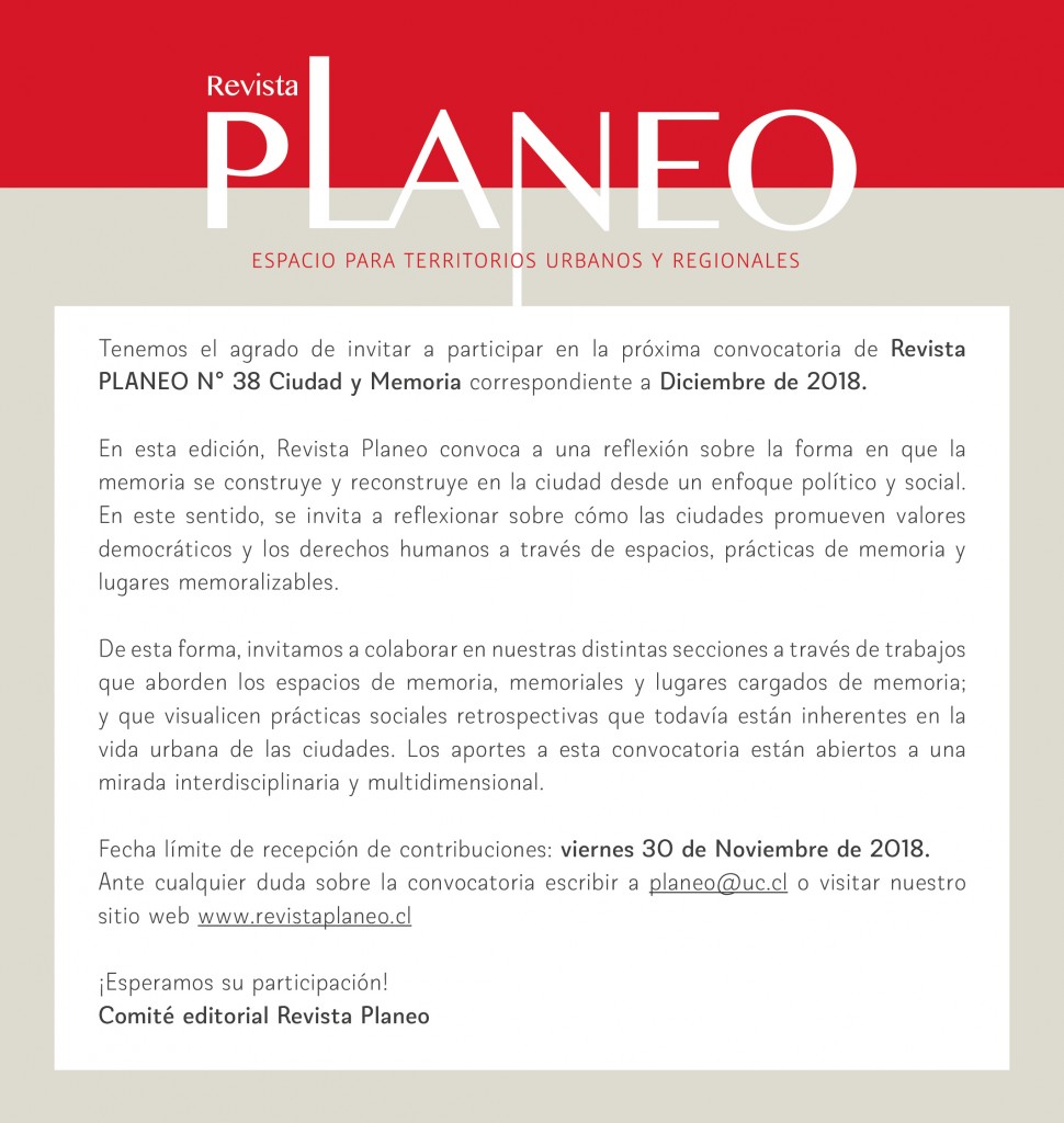 Convocatoria Planeo 38 Ciudad y Memoria